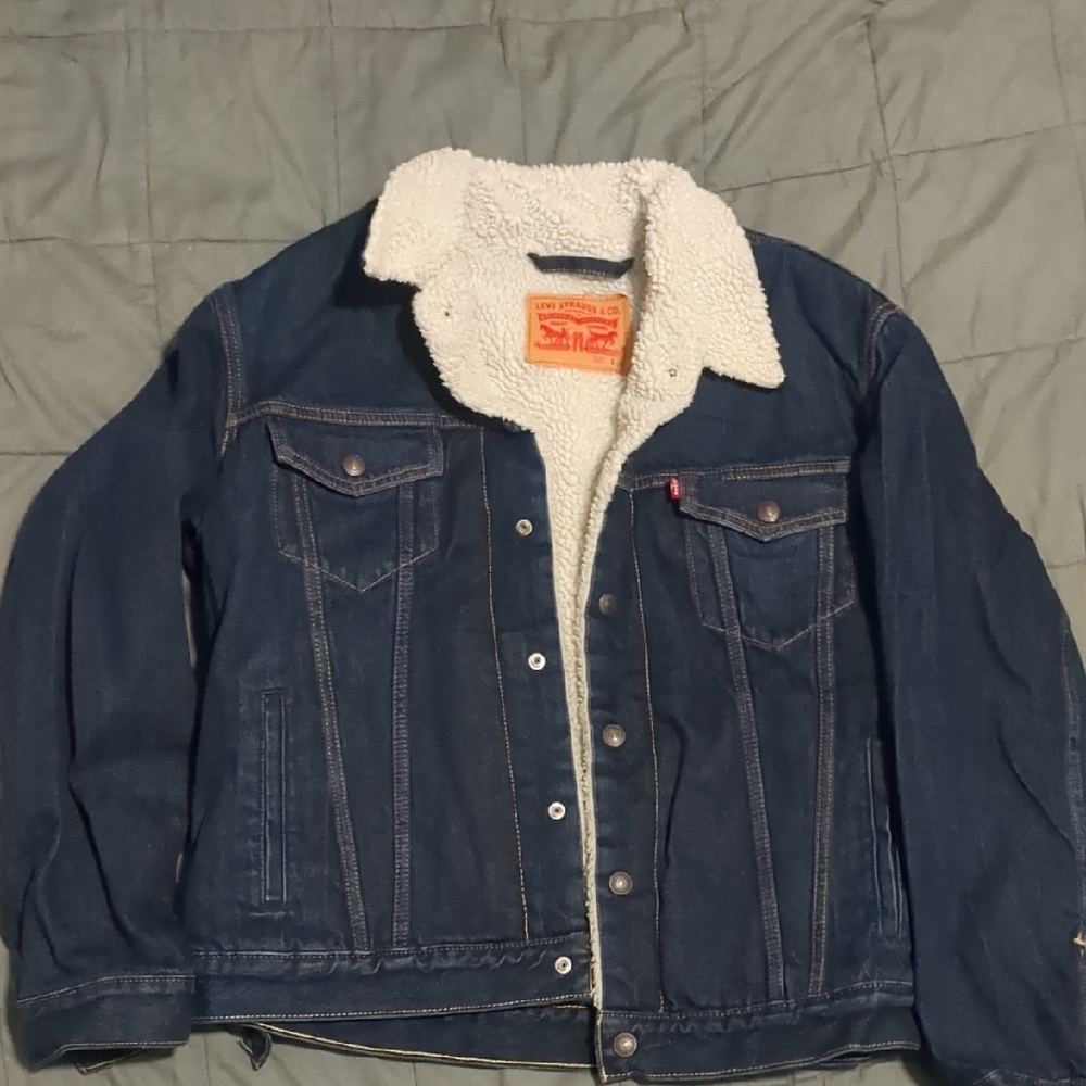 Levi's Blue Sherpa Lined Jean Jacket Trucker Style